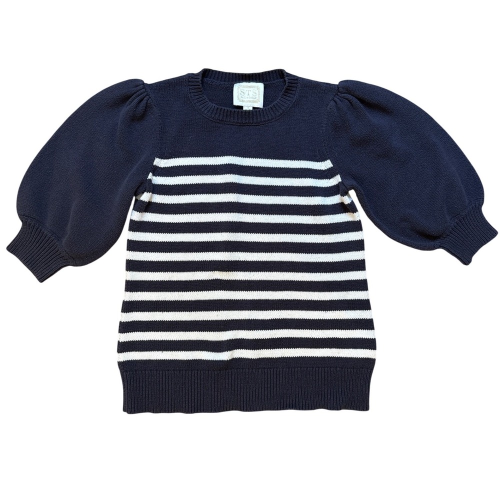 Sail to Sable‎ Sweater Womens Navy Blue Excellent Puff Sleeve Striped SIZE S